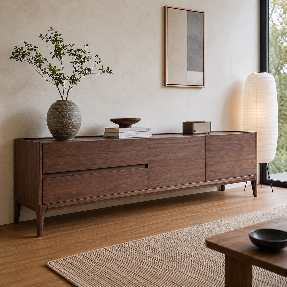 Minimalist Black Walnut TV Stand lifestyle 2