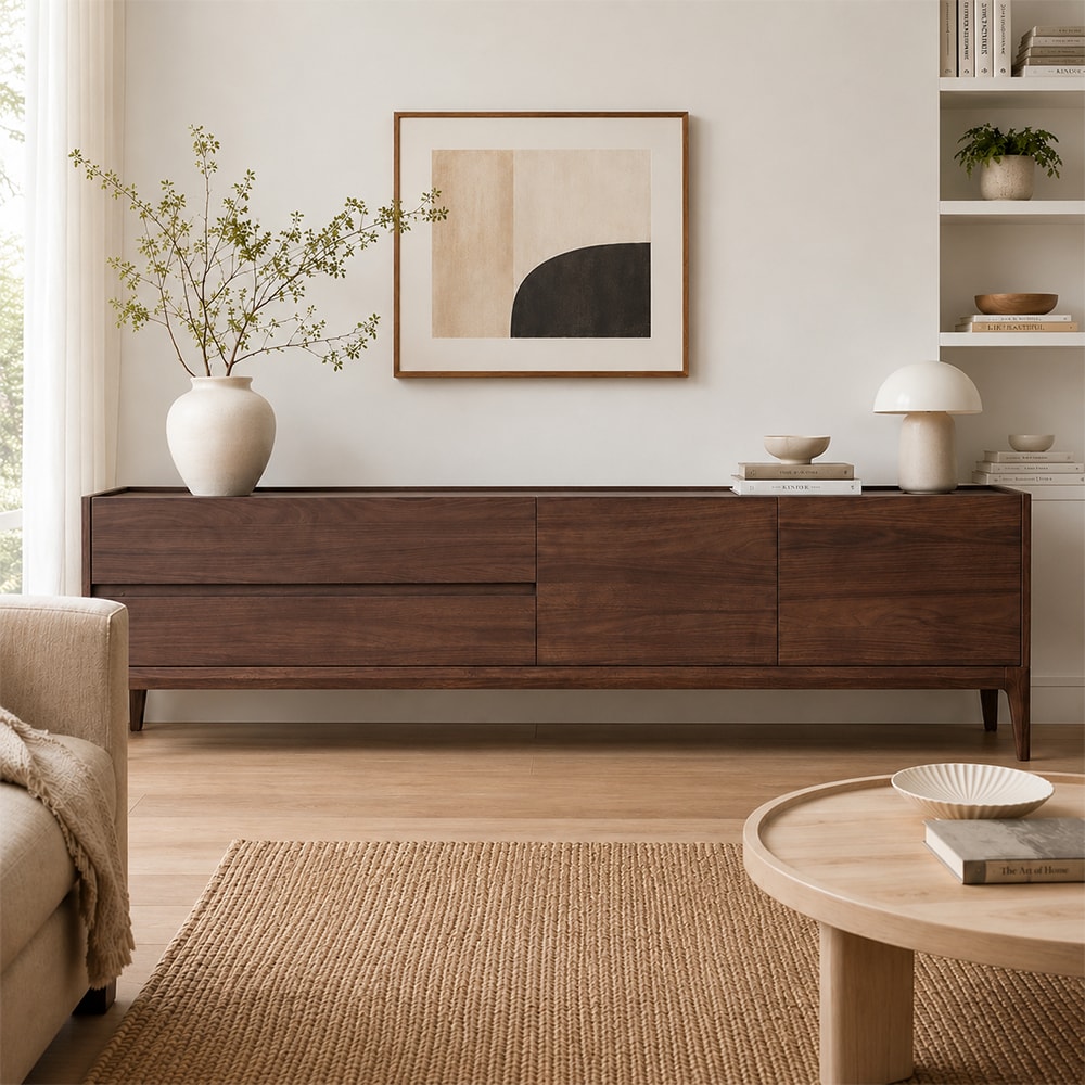 Minimalist Black Walnut TV Stand lifestyle 1