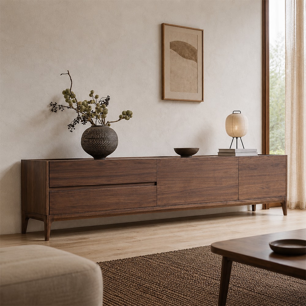Minimalist Black Walnut TV Stand lifestyle 3