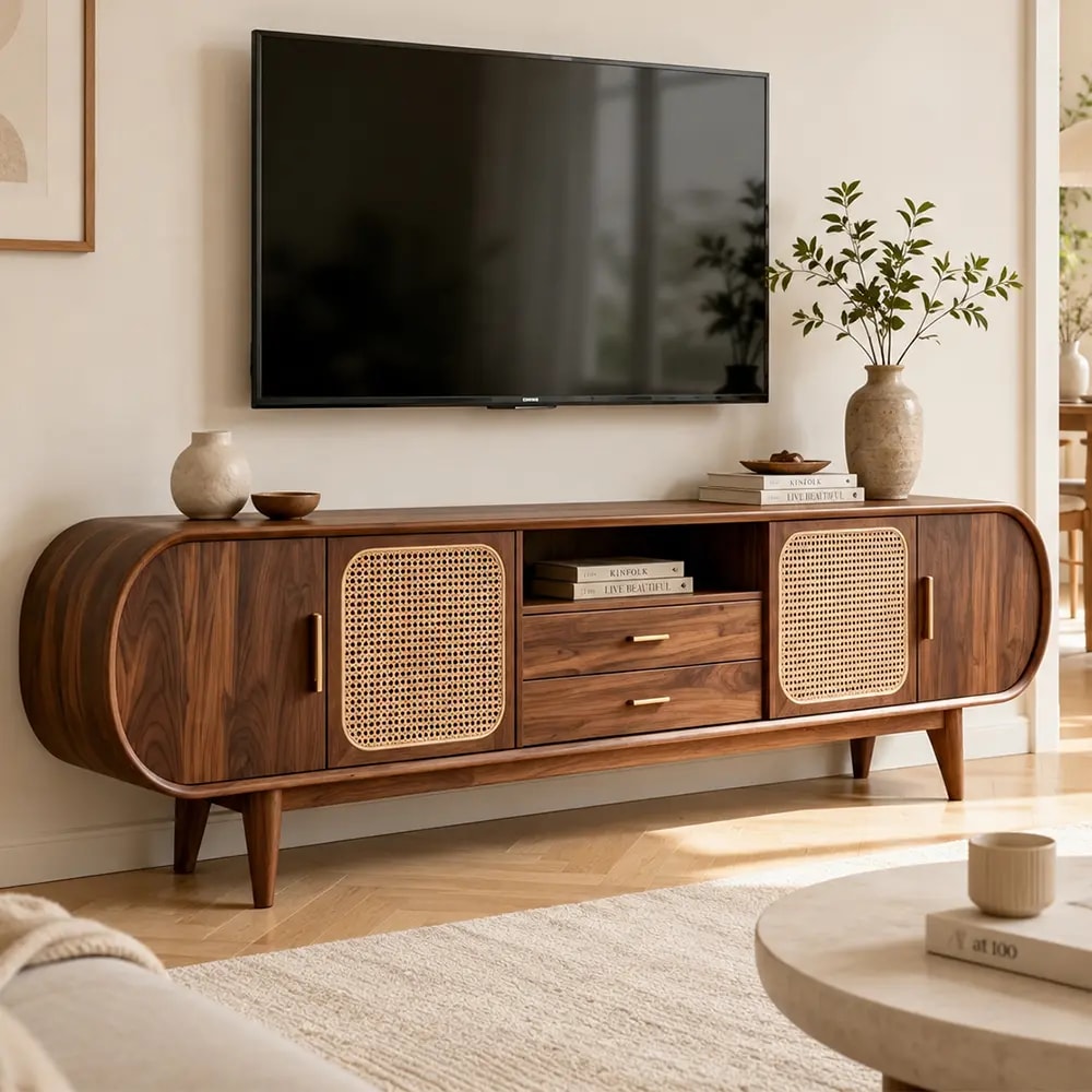Black Walnut Rattan TV Stand lifestyle 3