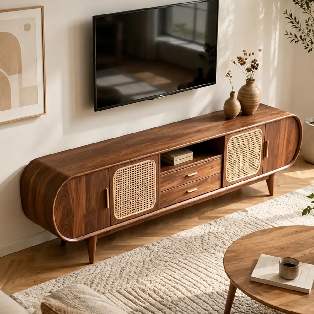 Black Walnut Rattan TV Stand lifestyle 2