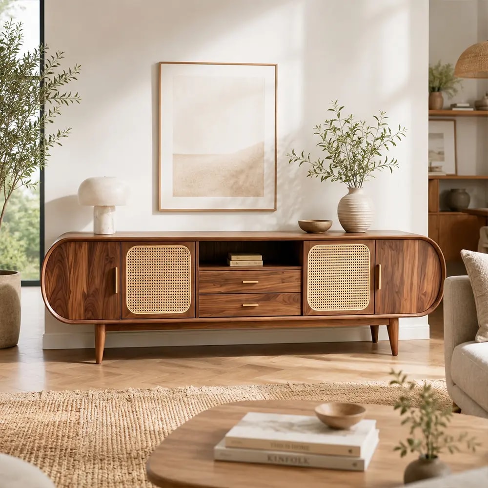 Black Walnut Rattan TV Stand lifestyle 1