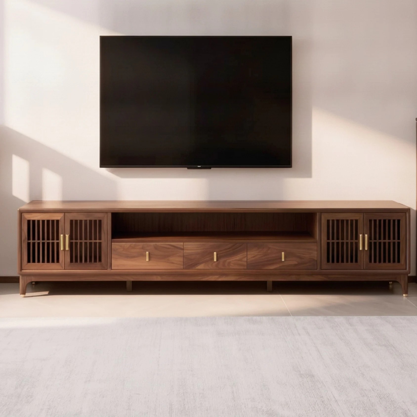 Modern Oriental Walnut TV Console lifestyle 1
