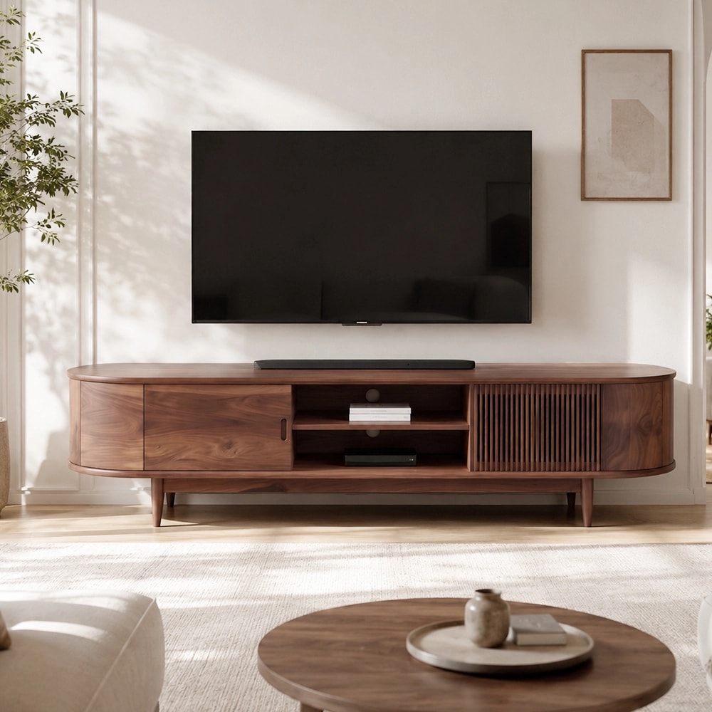 Solid Walnut Low Media Console lifestyle 1