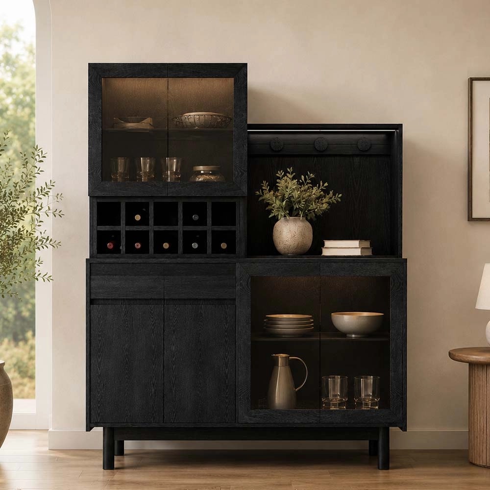 Layered Black Ash Coffee Cabinet lifestyle 1