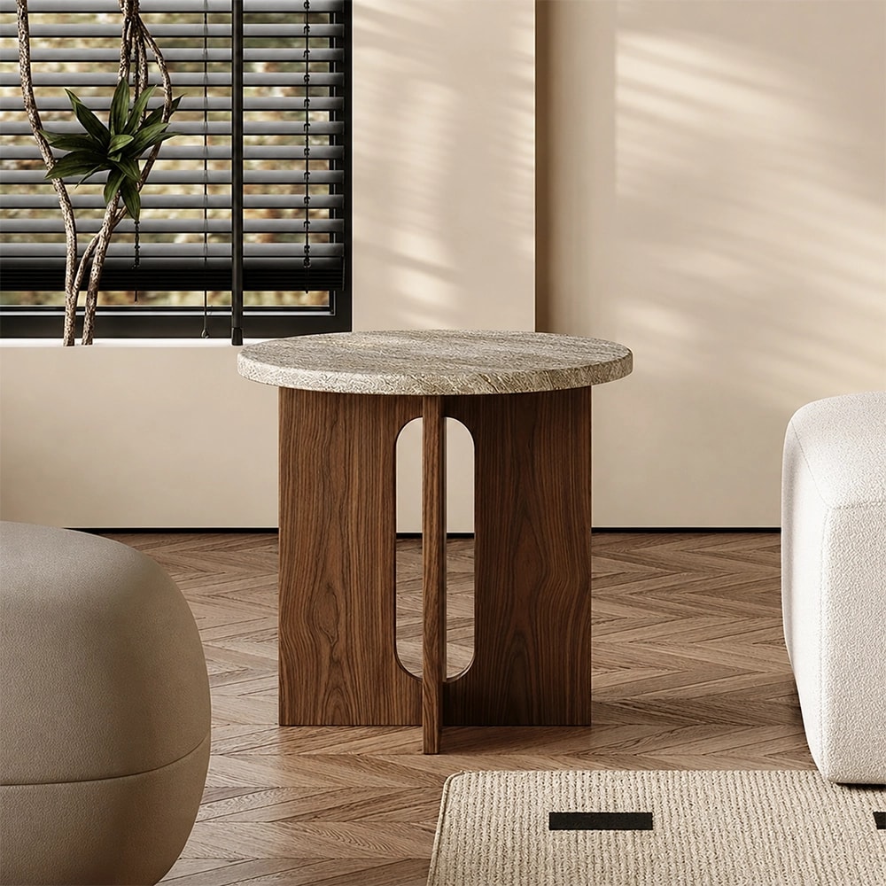 Round Travertine Coffee Table lifestyle 1