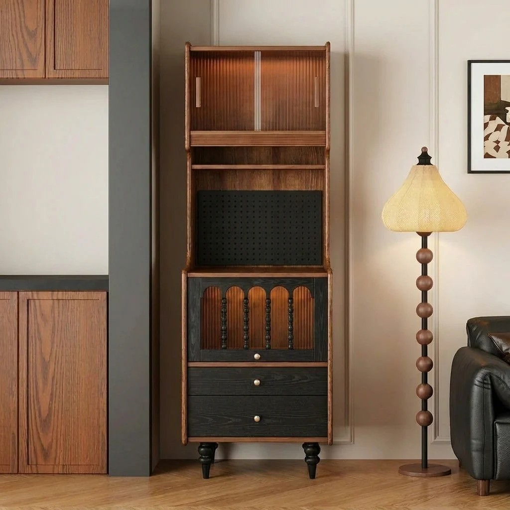 Mid-Century Solid Wood Pegboard Cabinet lifestyle 1
