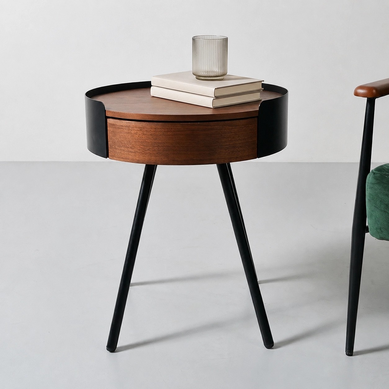 Round Side Table with Storage Drawer lifestyle 2
