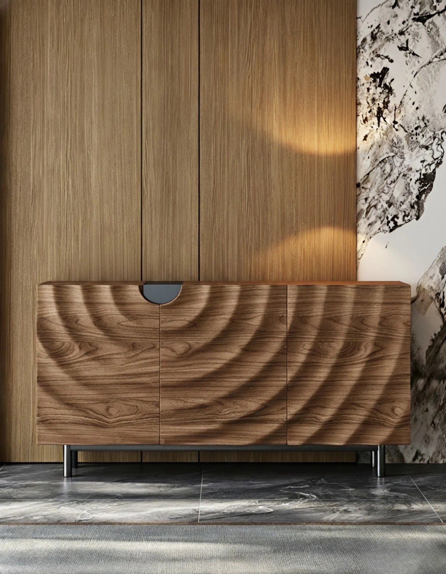Walnut Sideboard with Wavy Doors lifestyle 1