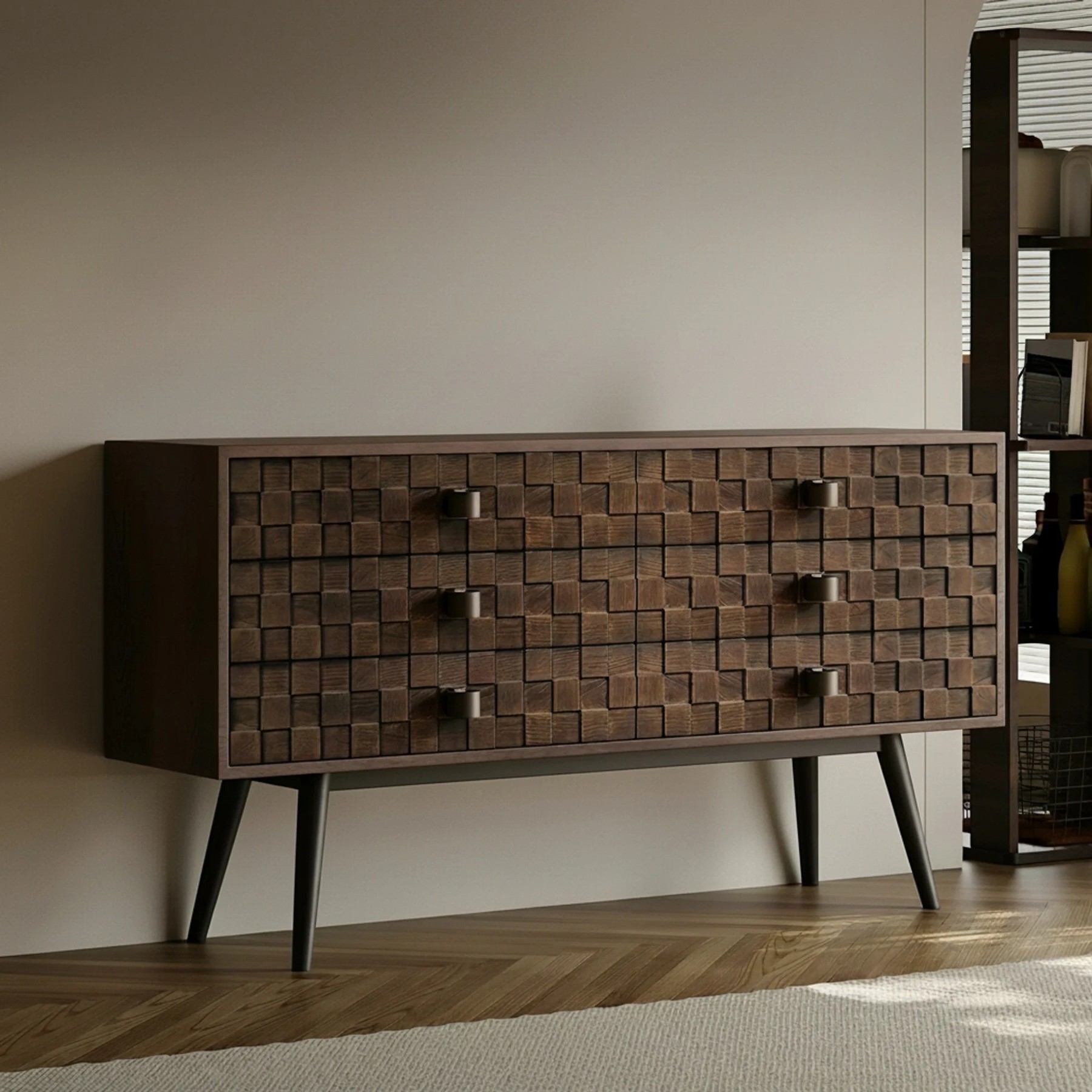 Vintage Oak Sideboard, Geometric Drawers lifestyle 1