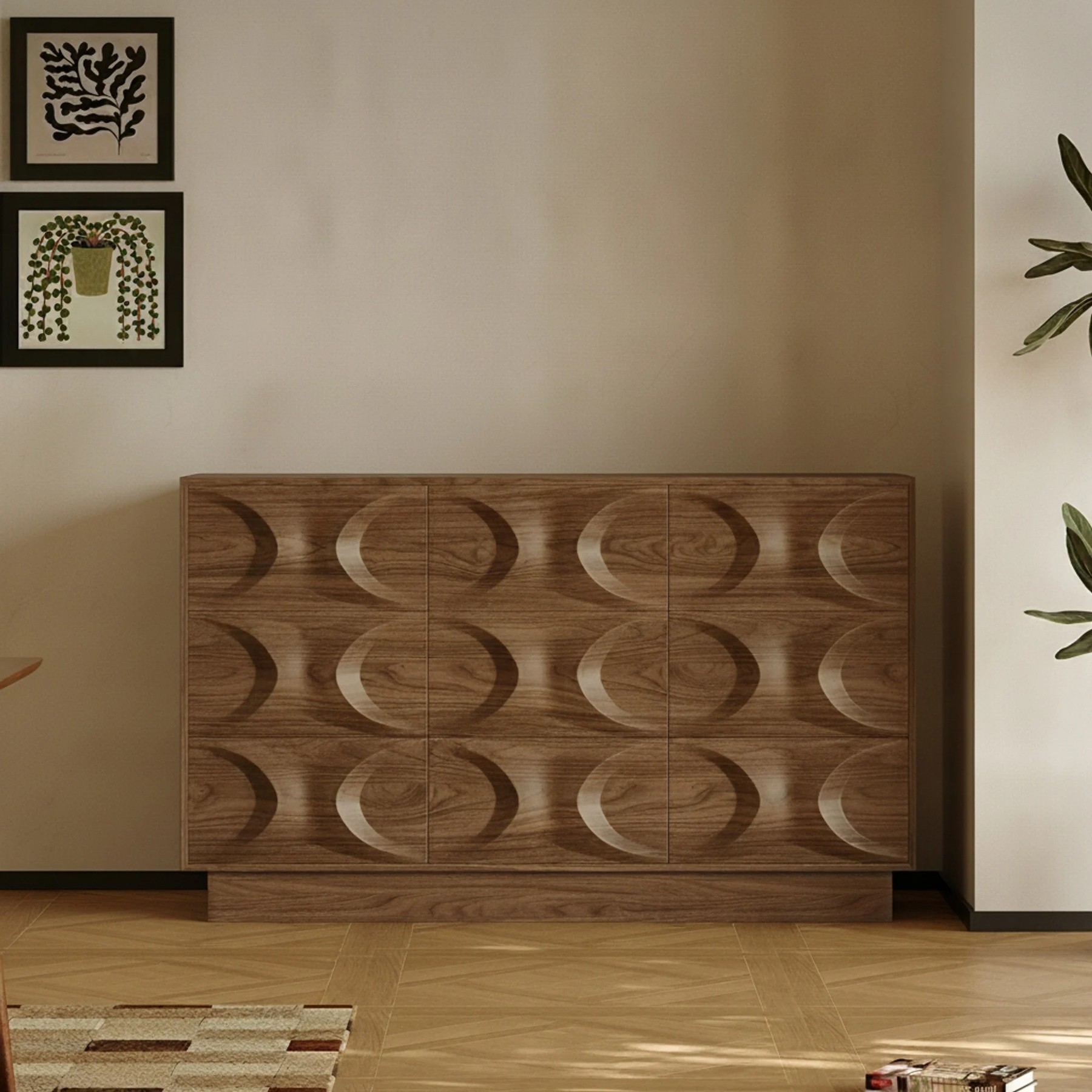 Mid-Century Walnut Embossed Sideboard lifestyle 1