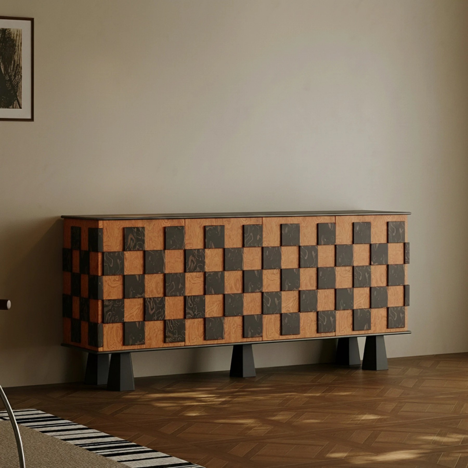 Mid-Century Burl Wood Sideboard lifestyle 1