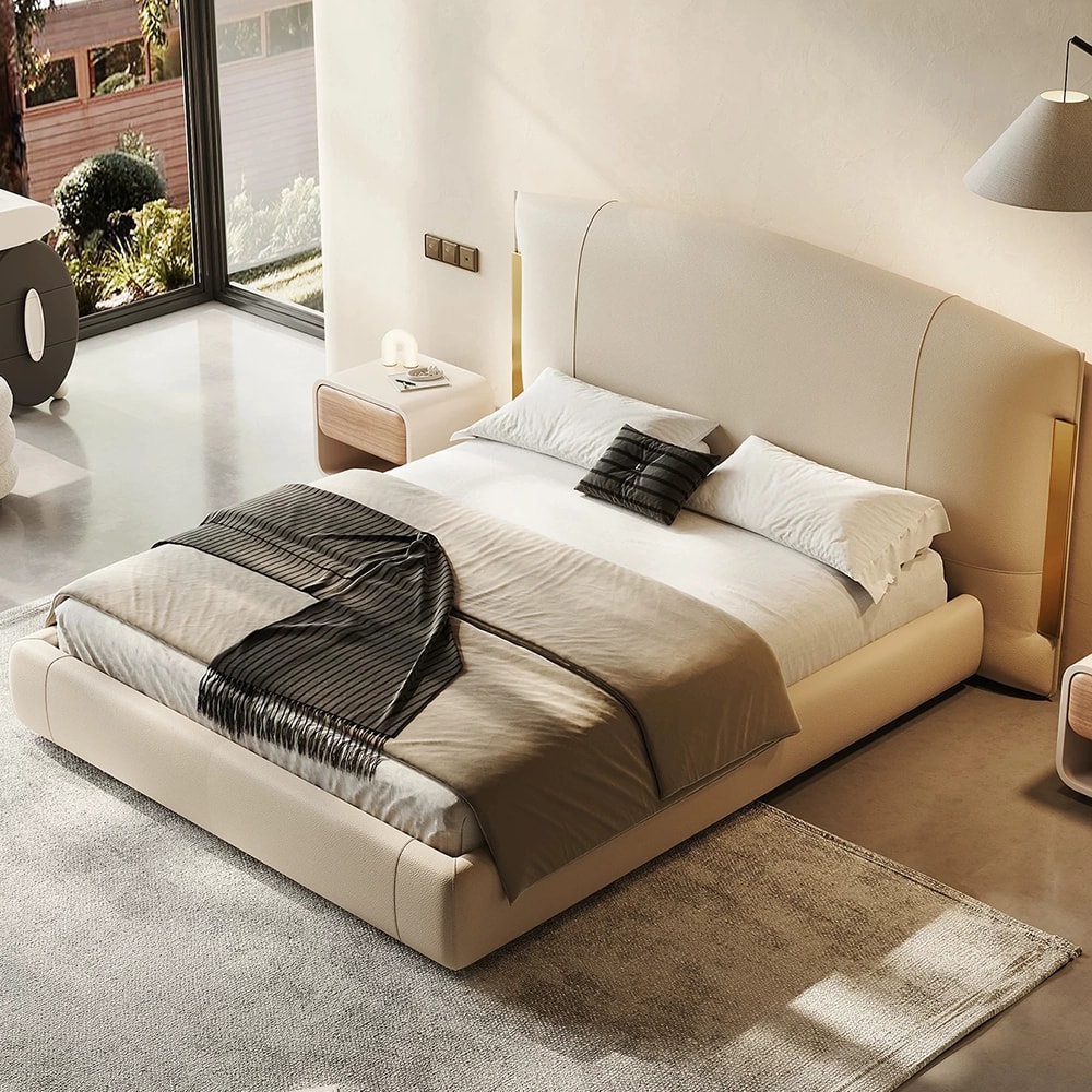 Leather Italian Minimalist Bed Frame lifestyle 1