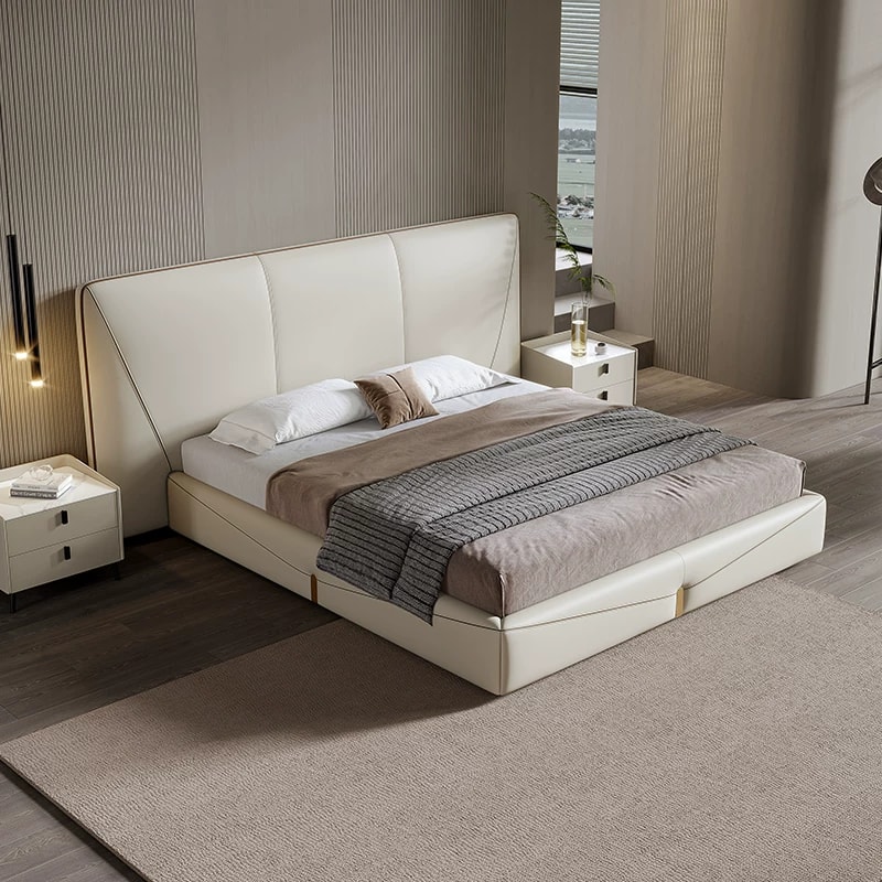 Modern Upholstered Leather Bed lifestyle 1