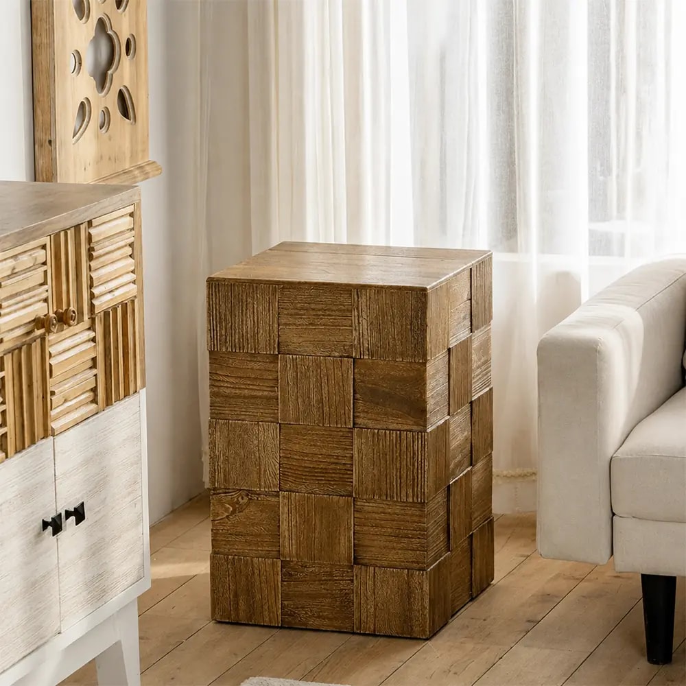 Wabi-Sabi Pine Storage Side Table lifestyle 1