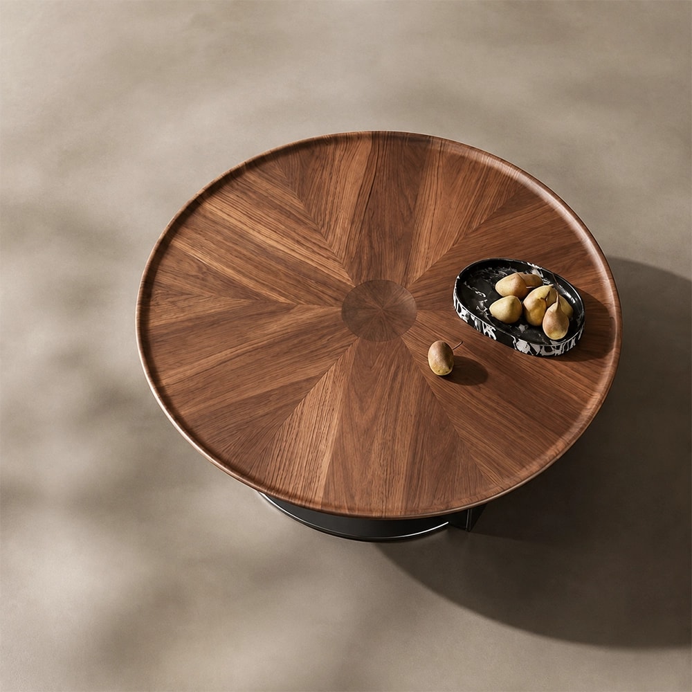 Circular Walnut & Travertine Coffee Table lifestyle 3
