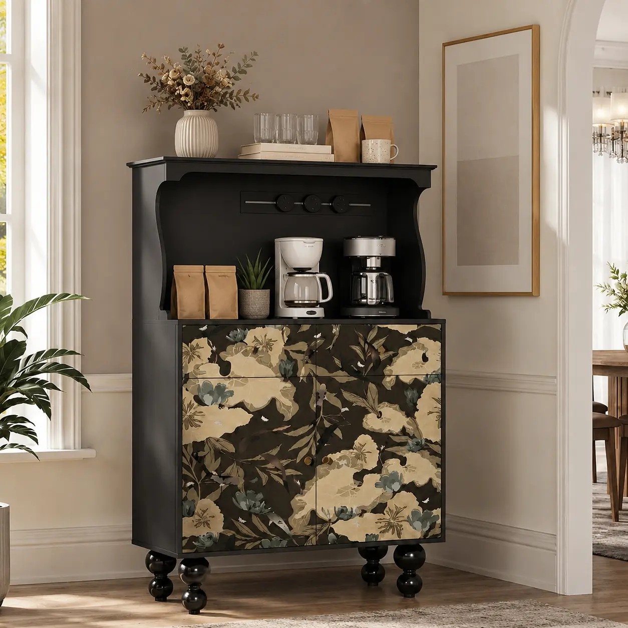 French Vintage Black Coffee Bar Cabinet lifestyle 3