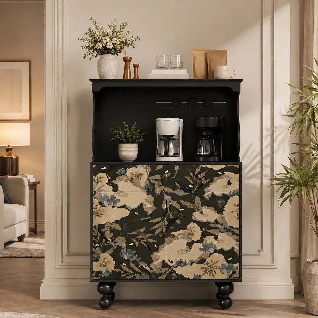 French Vintage Black Coffee Bar Cabinet lifestyle 1