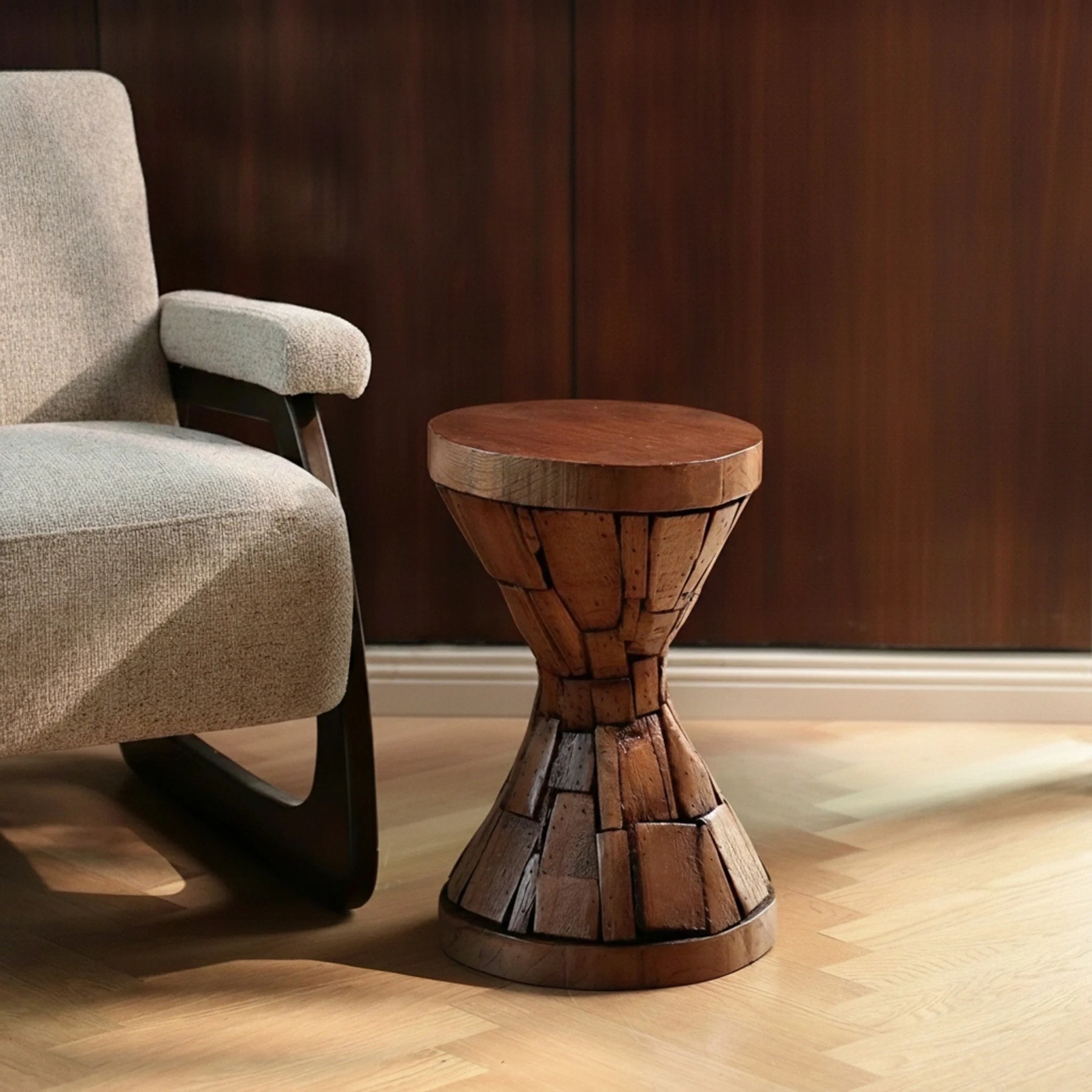 Wabi-Sabi Solid Wood Drum Table lifestyle 1