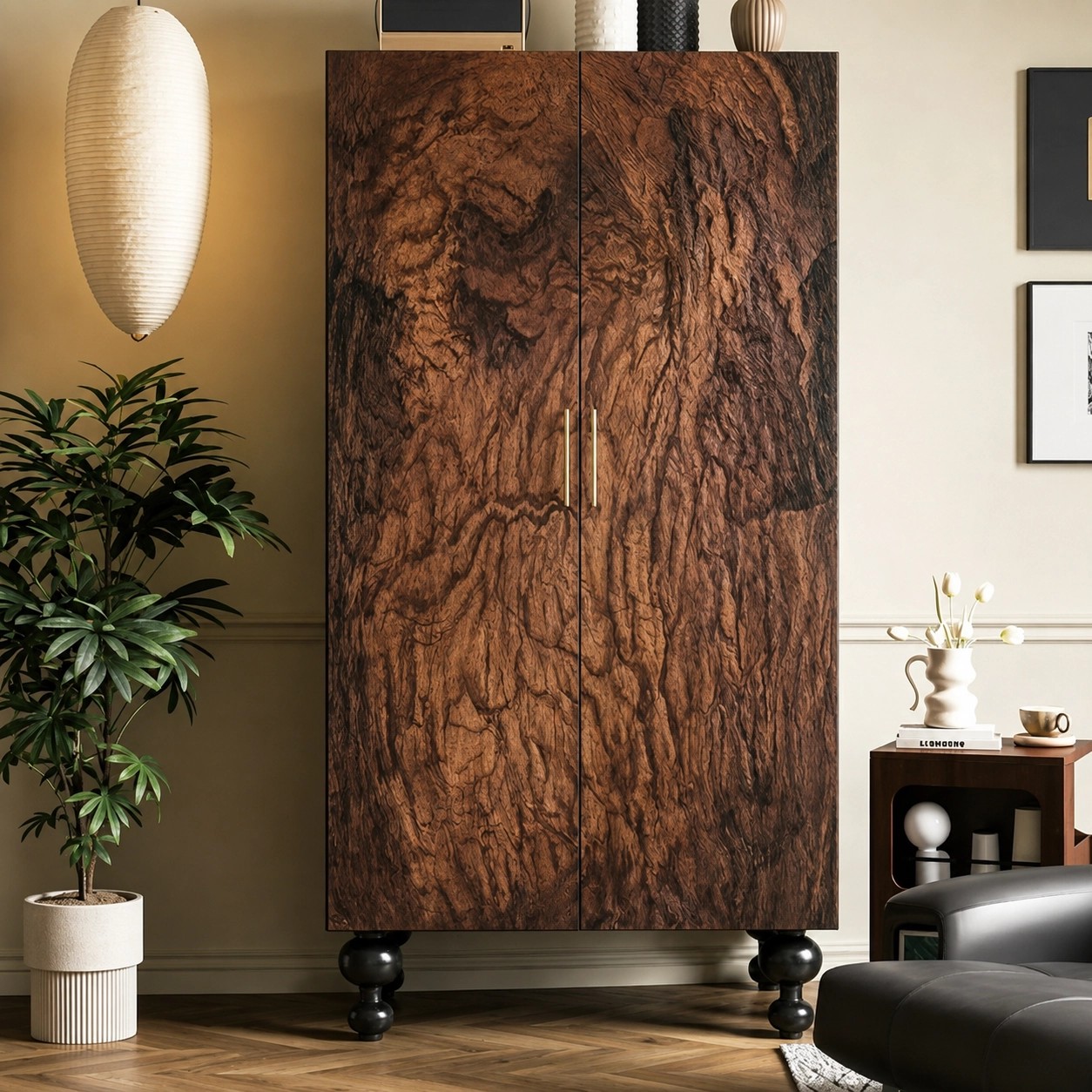 Black & Walnut Minimalist Wardrobe lifestyle 2