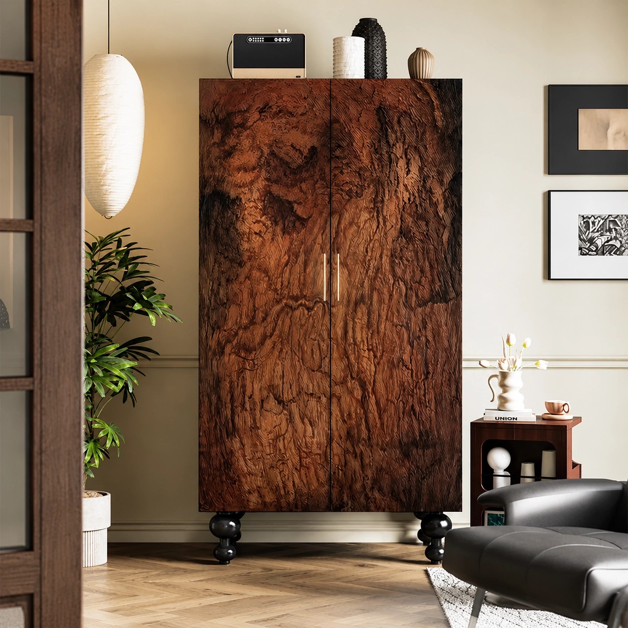 Black & Walnut Minimalist Wardrobe lifestyle 1