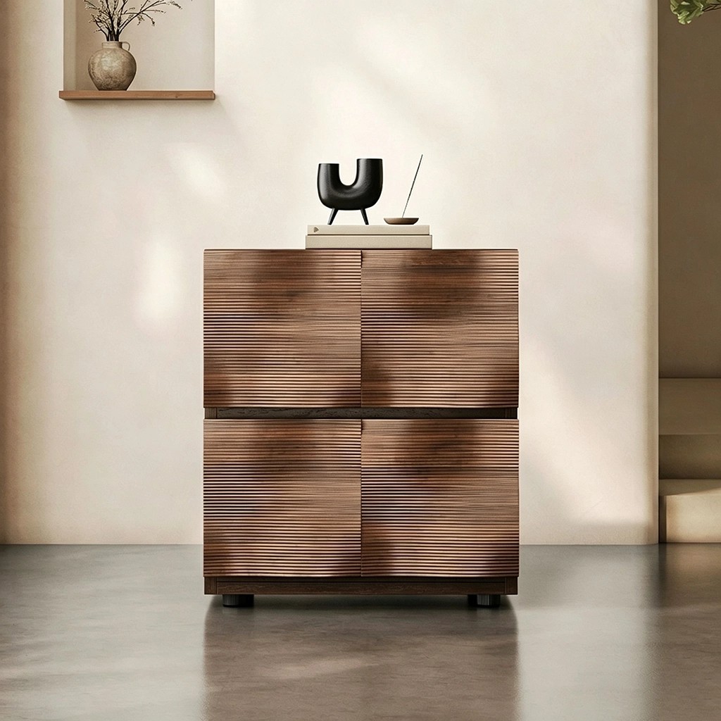 Solid Wood Rippled Square Nightstands lifestyle 2