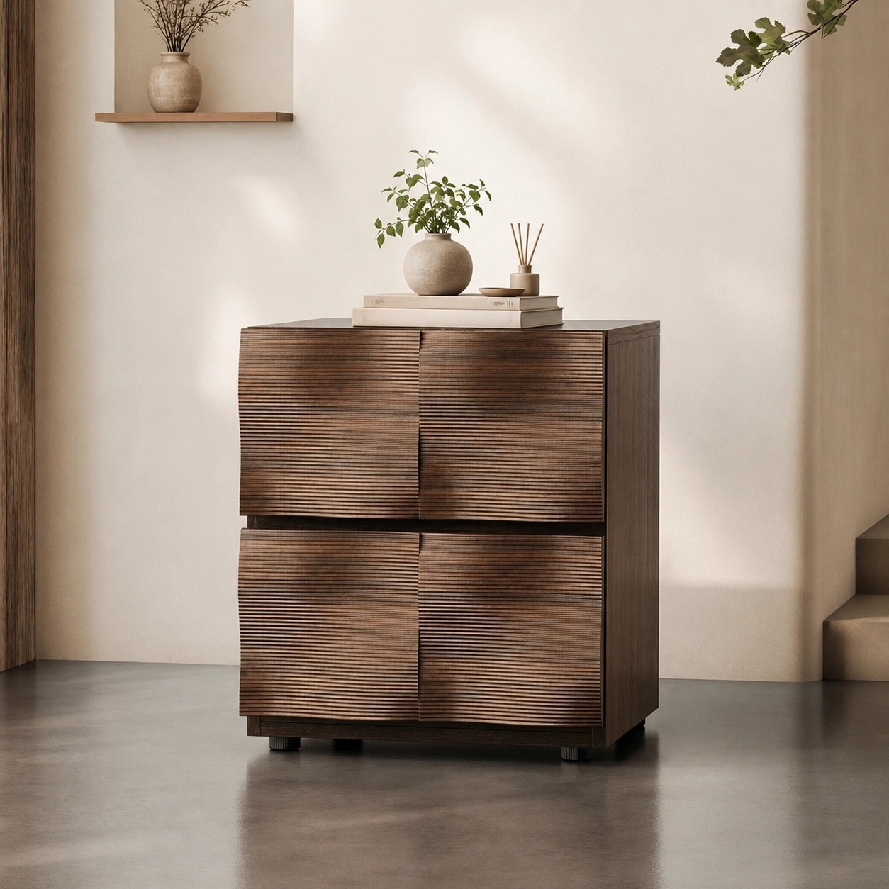 Solid Wood Rippled Square Nightstands lifestyle 3