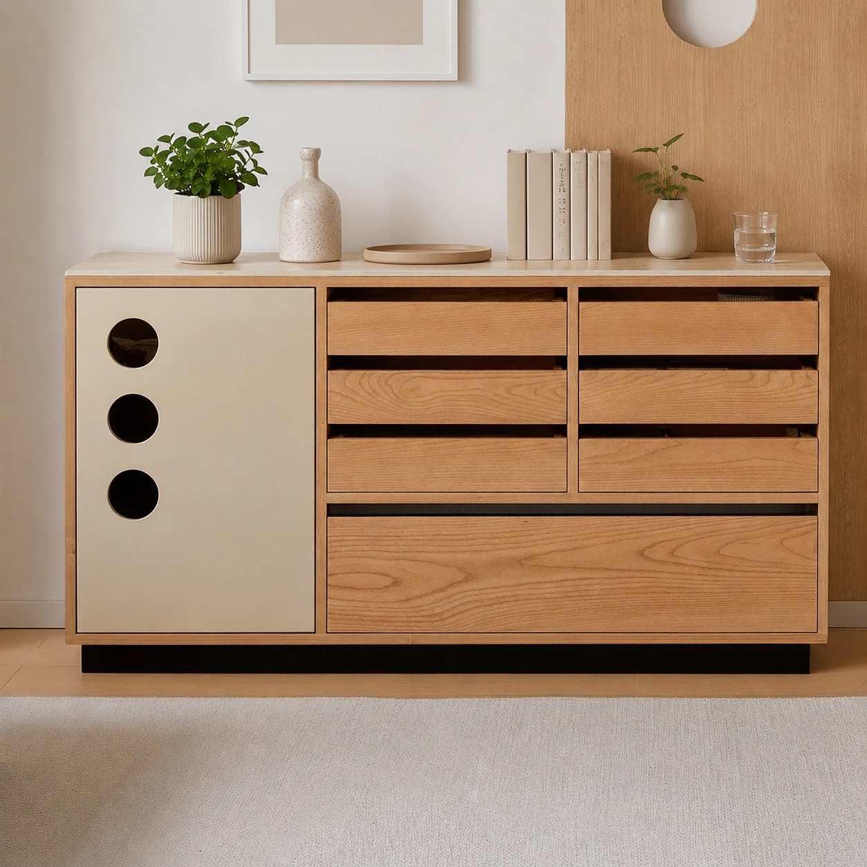 Cherry Wood Sideboard with Stone Top lifestyle 1