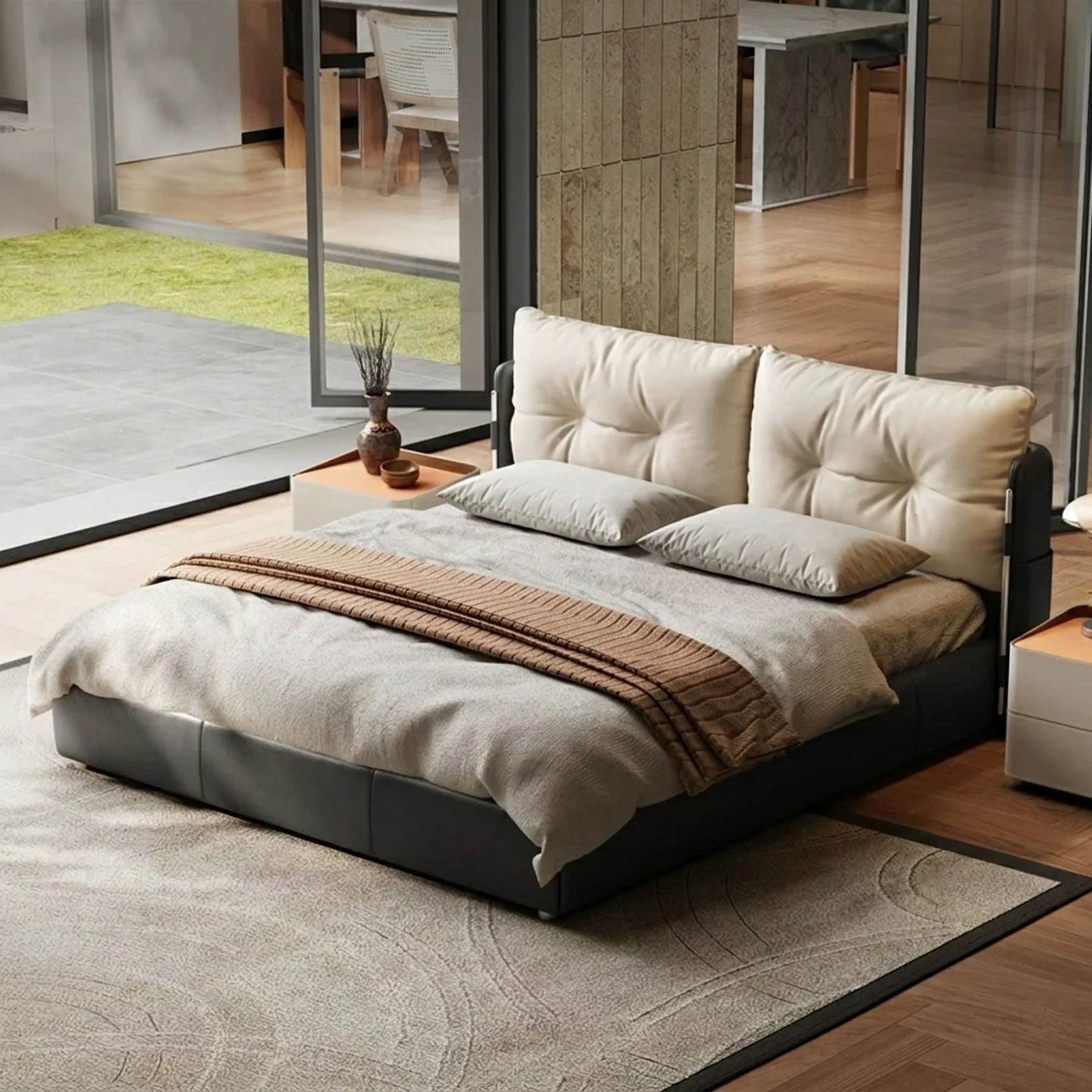 Genuine Leather Low Profile Bed lifestyle 1