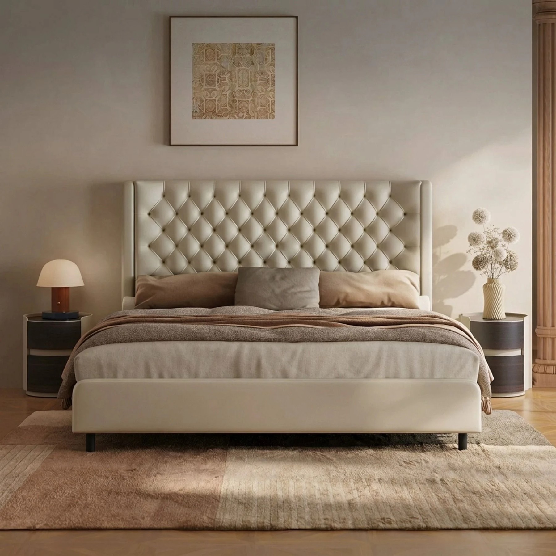 Leather Upholstered Tufted Bed lifestyle 1