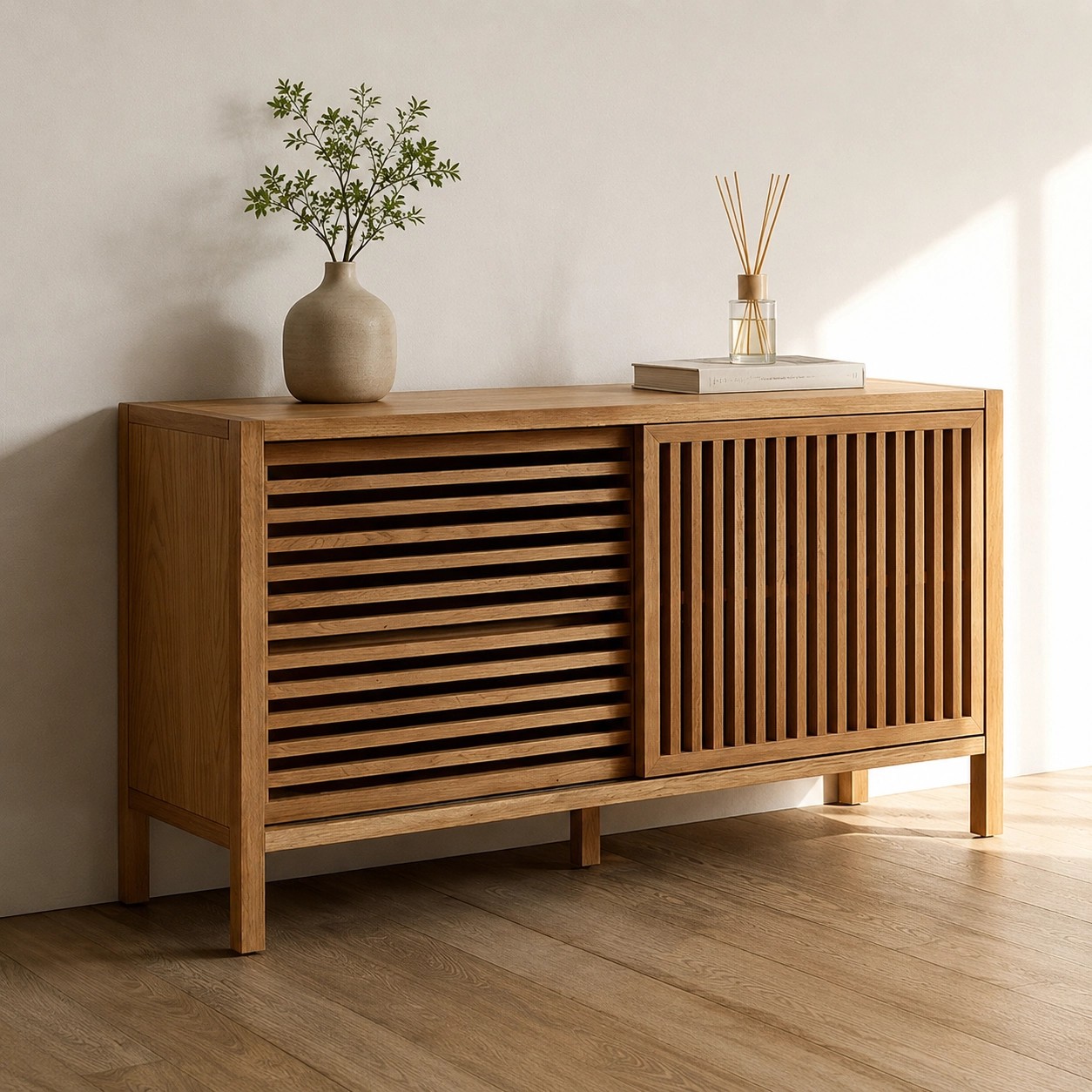 Solid Ash Slat-Door Console lifestyle 3