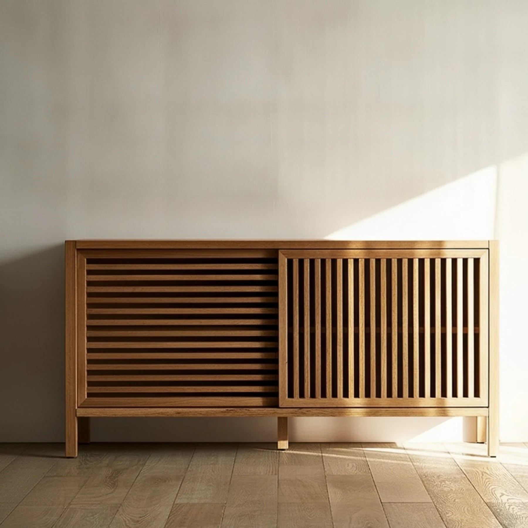 Solid Ash Slat-Door Console lifestyle 1