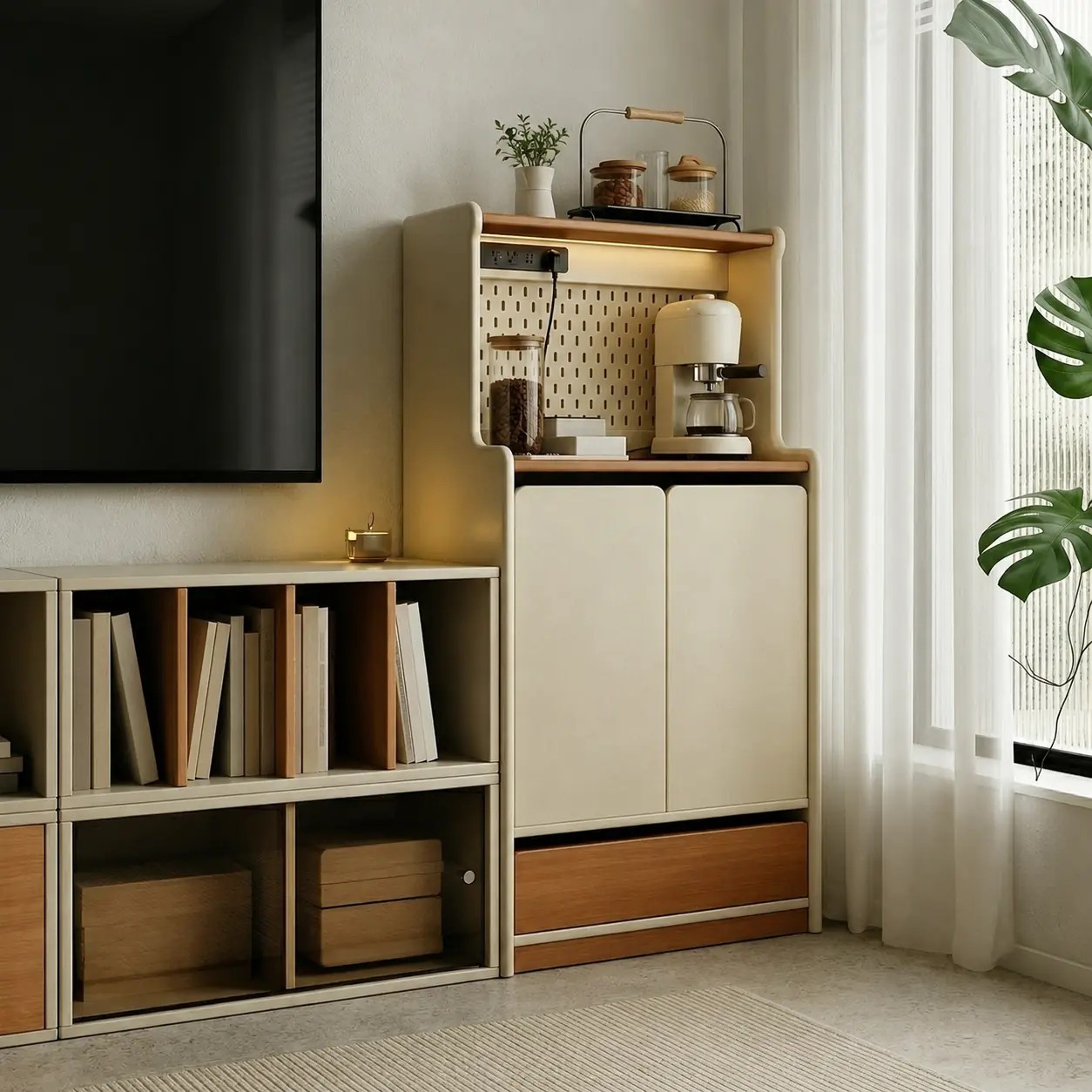 Cream & Wood Pegboard Sideboard lifestyle 3