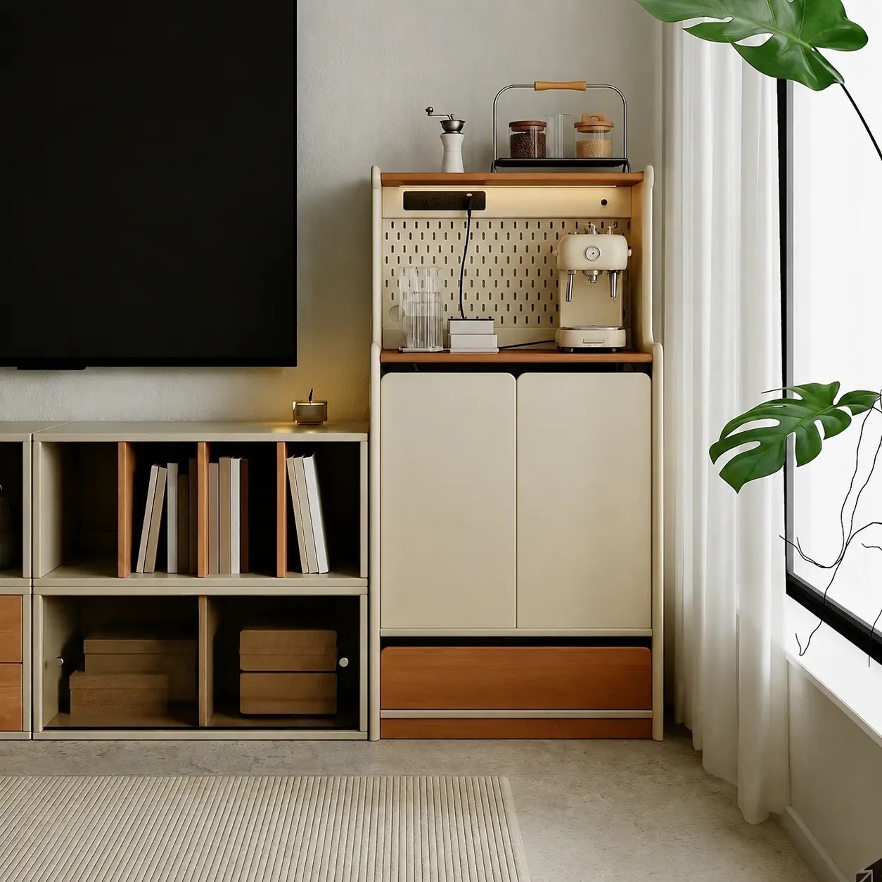 Cream & Wood Pegboard Sideboard lifestyle 2