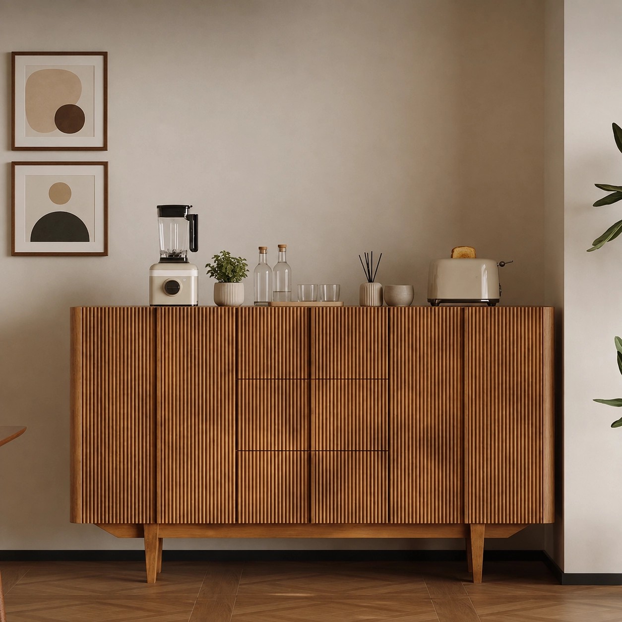 Carved Ash Wood Sideboard lifestyle 2