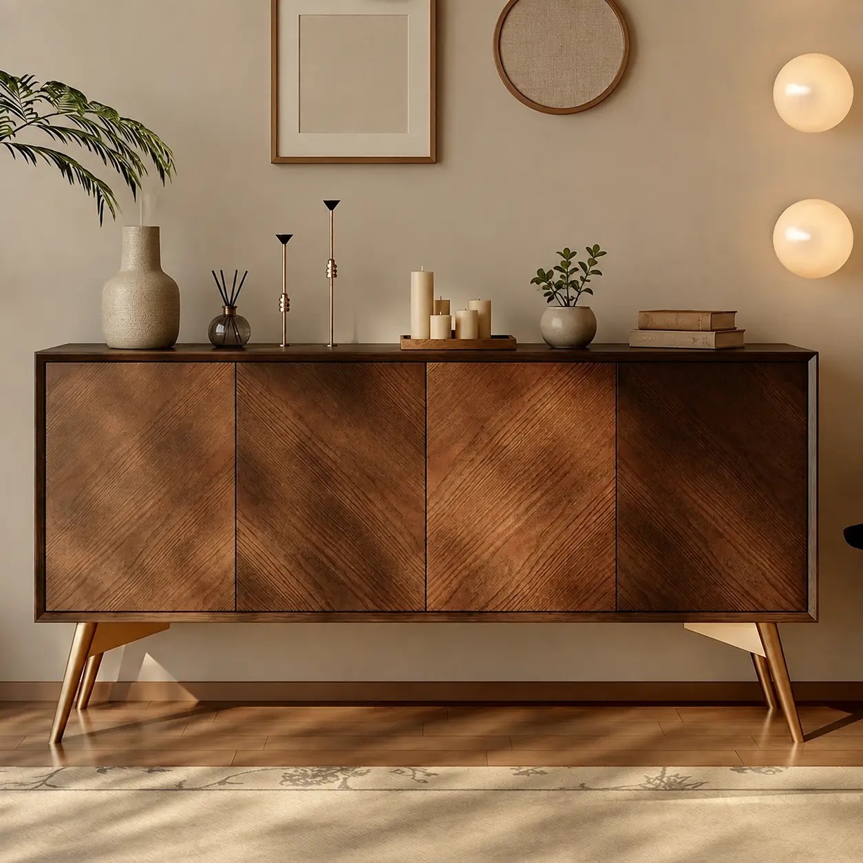Solid Wood Herringbone Sideboard lifestyle 2