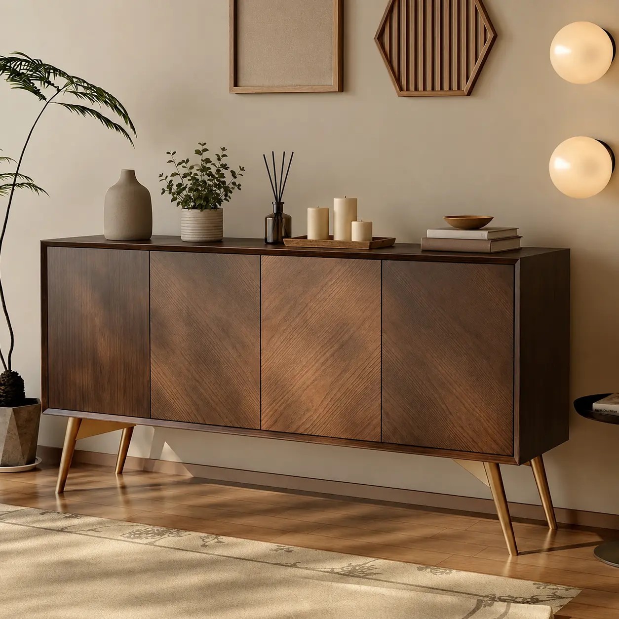 Solid Wood Herringbone Sideboard lifestyle 3