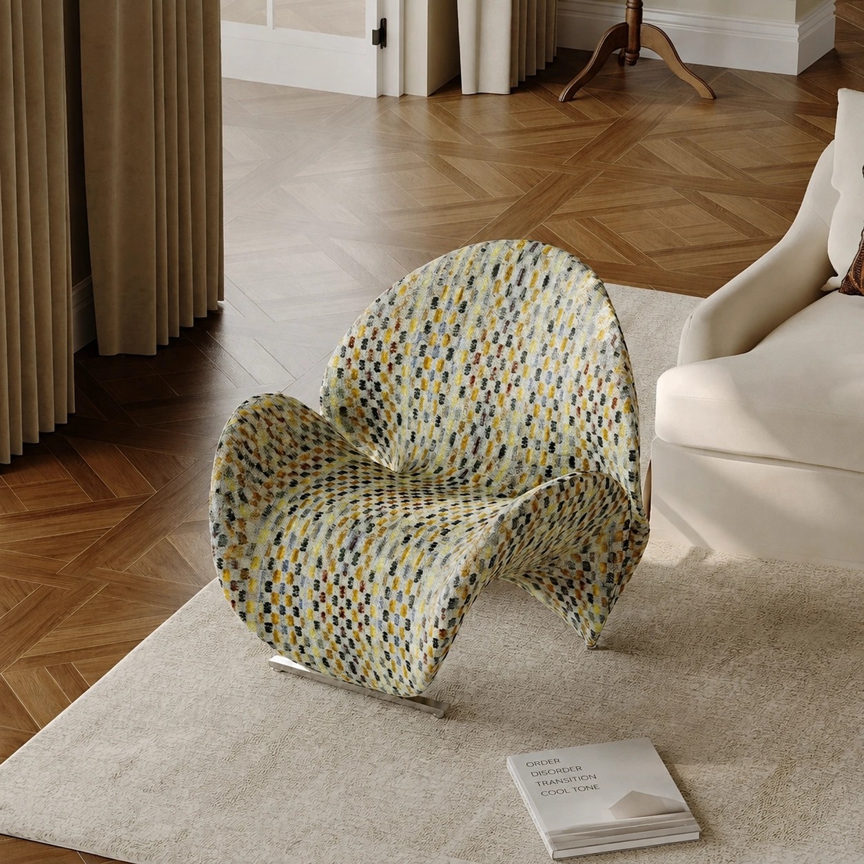 Minimalist Modern Fabric Upholstered Ribbon Armchair lifestyle 3