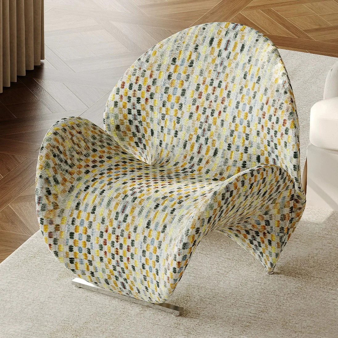 Minimalist Modern Fabric Upholstered Ribbon Armchair lifestyle 1