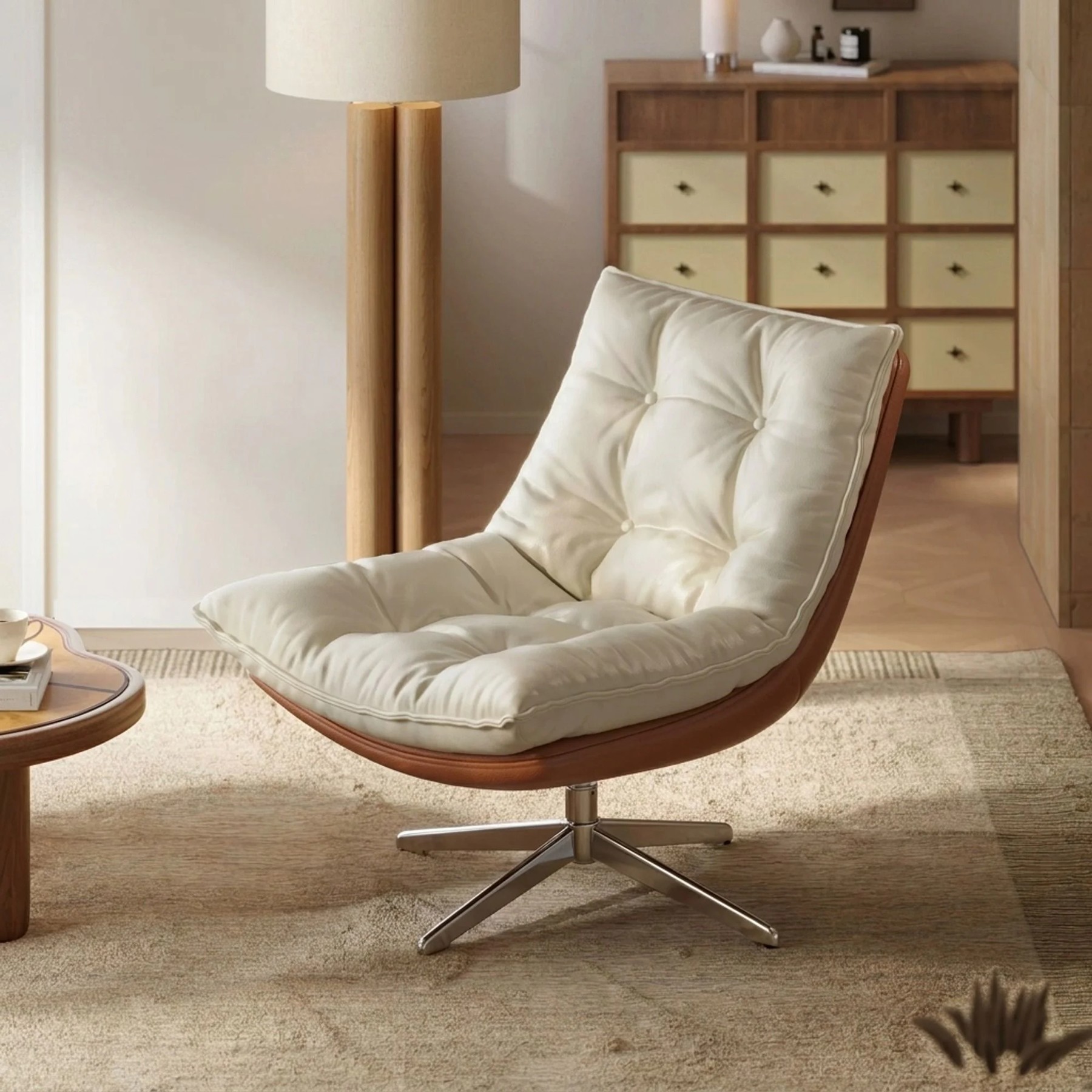 Italian Leather Swivel Armchair. lifestyle 3