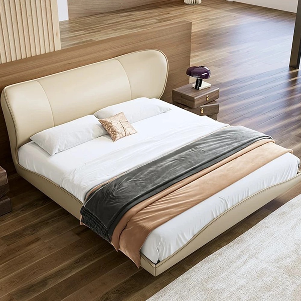 Creamy Floating Leather Upholstered Bed lifestyle 1