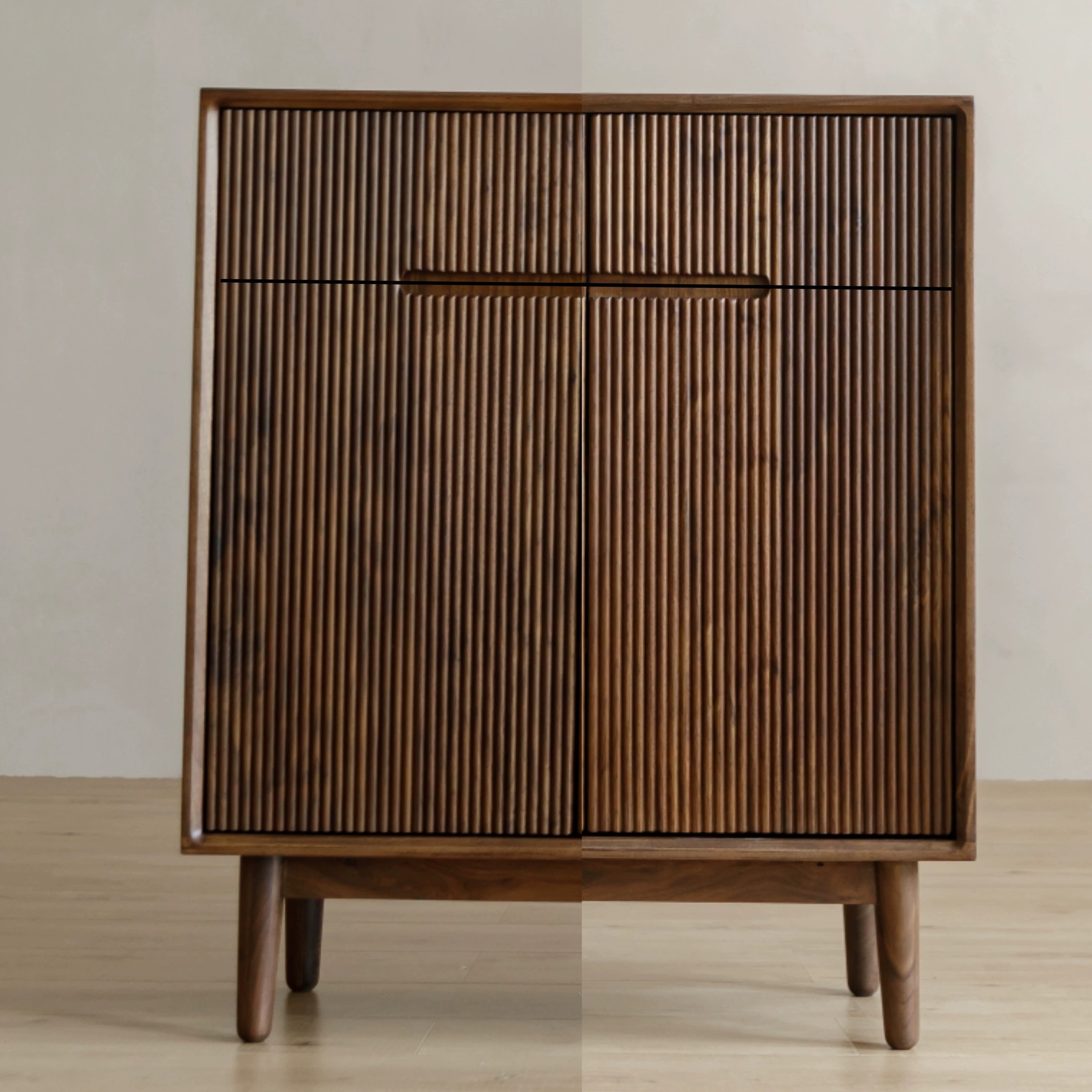 Louvered Walnut Storage Cabinet lifestyle 1
