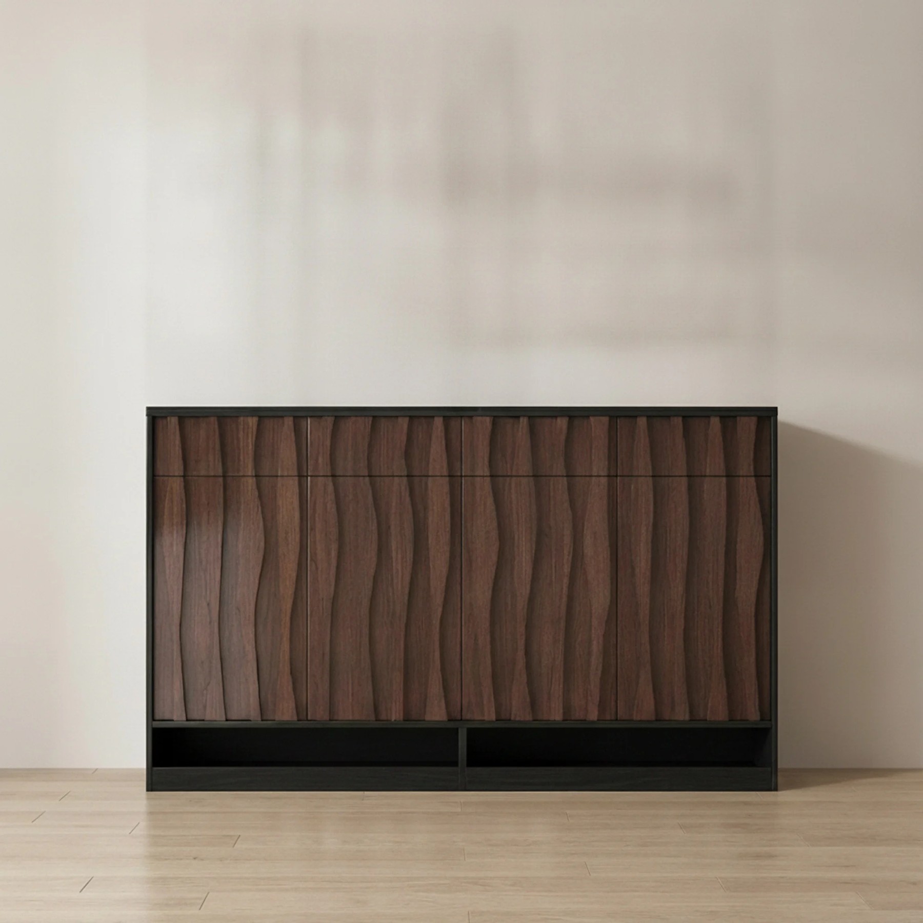 Solid Wood Shoe Cabinet with Wave Facade lifestyle 1