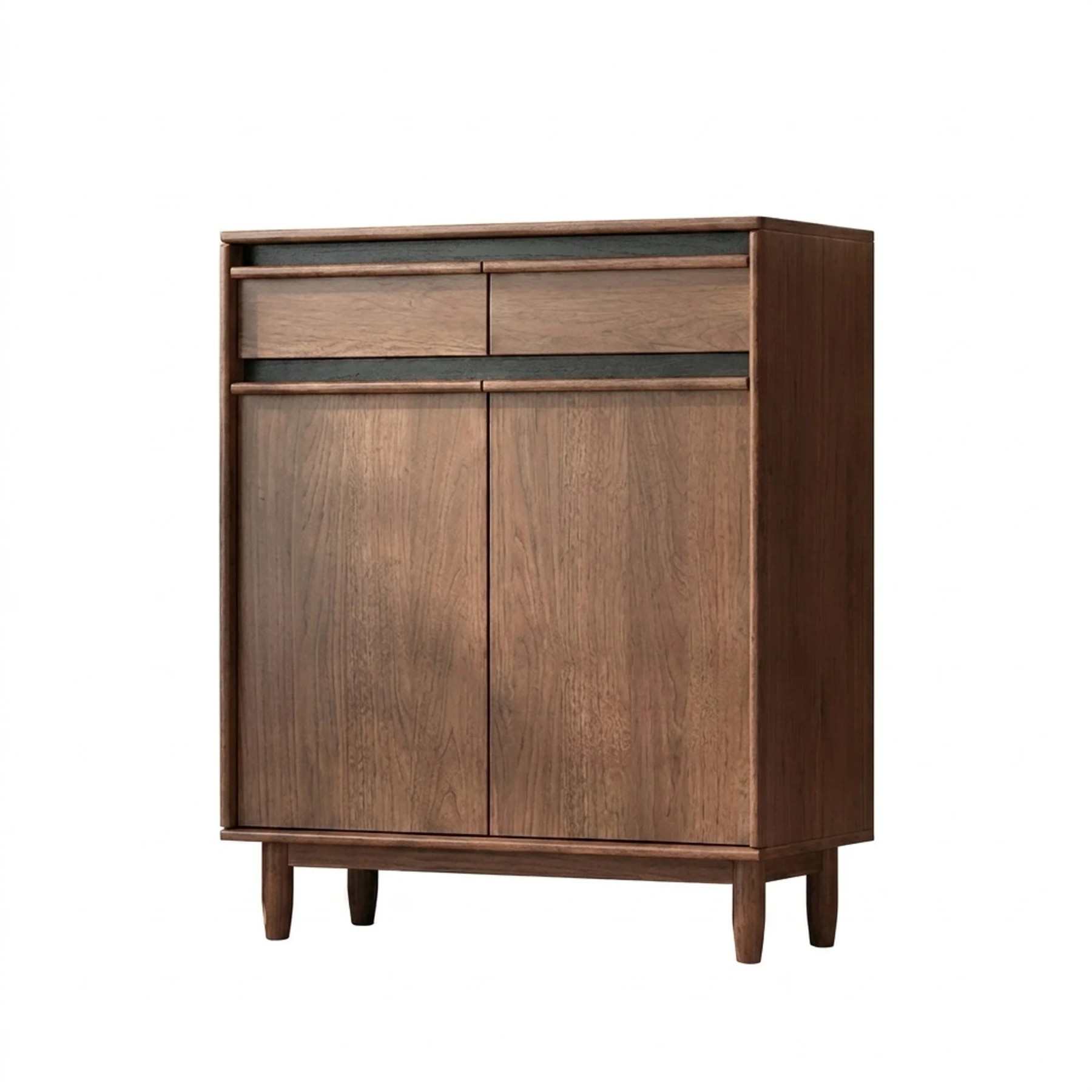 Walnut & Black Sculpted Shoe Cabinet lifestyle 1