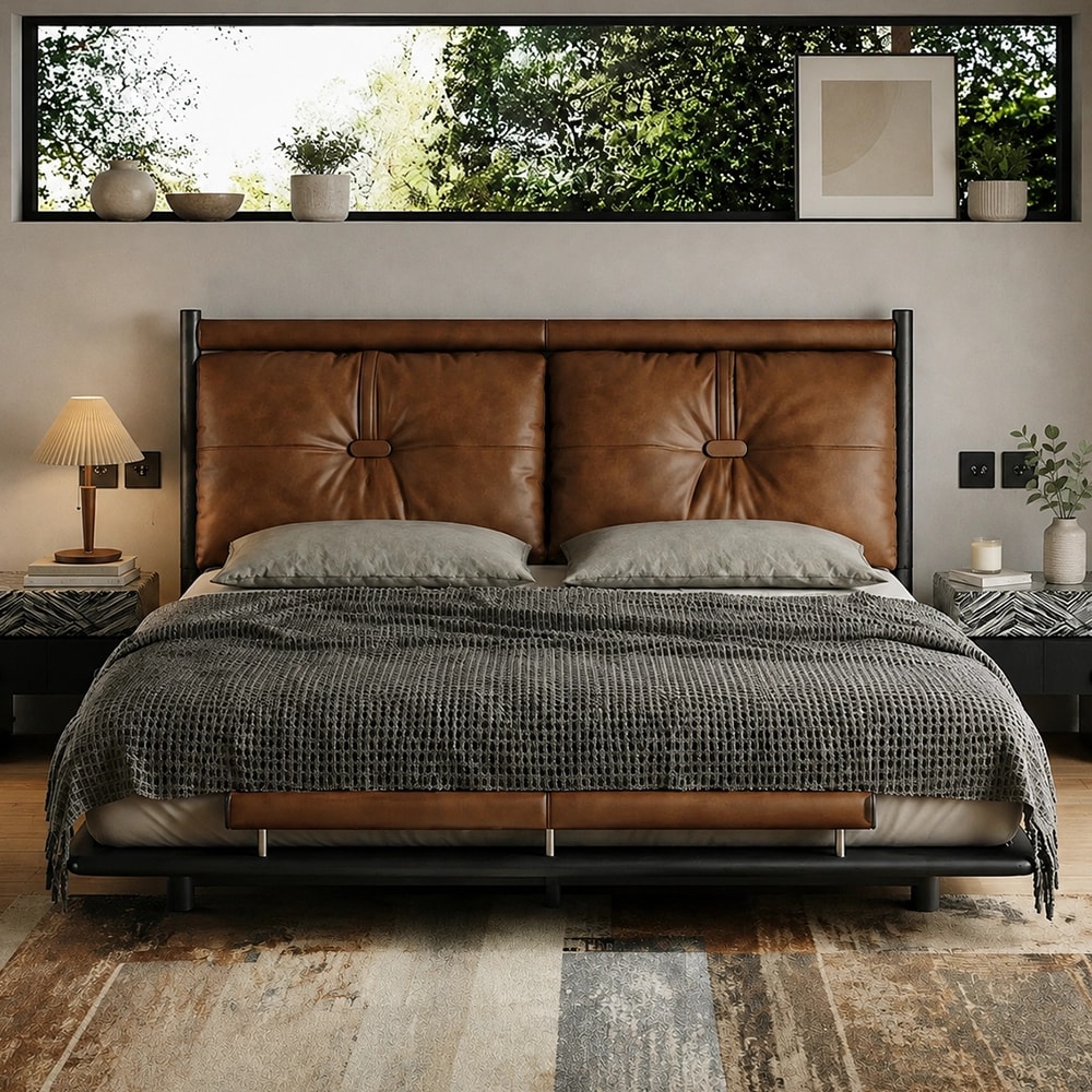 Floating Leather Platform Bed lifestyle 1