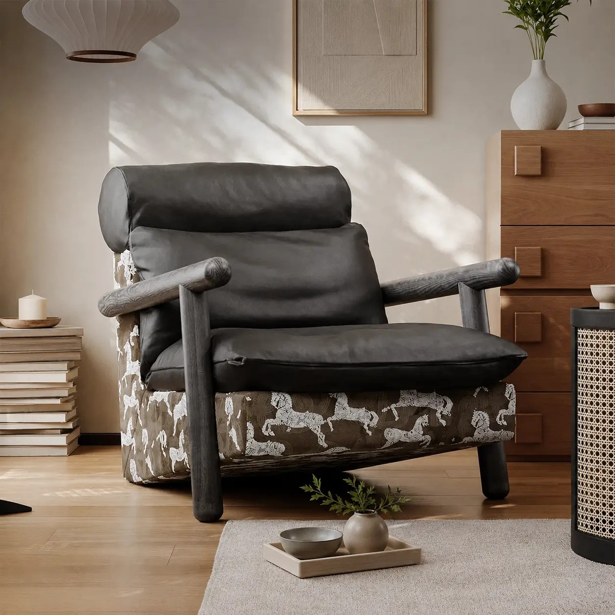 Sculptural Genuine Leather Lounge Chair lifestyle 3