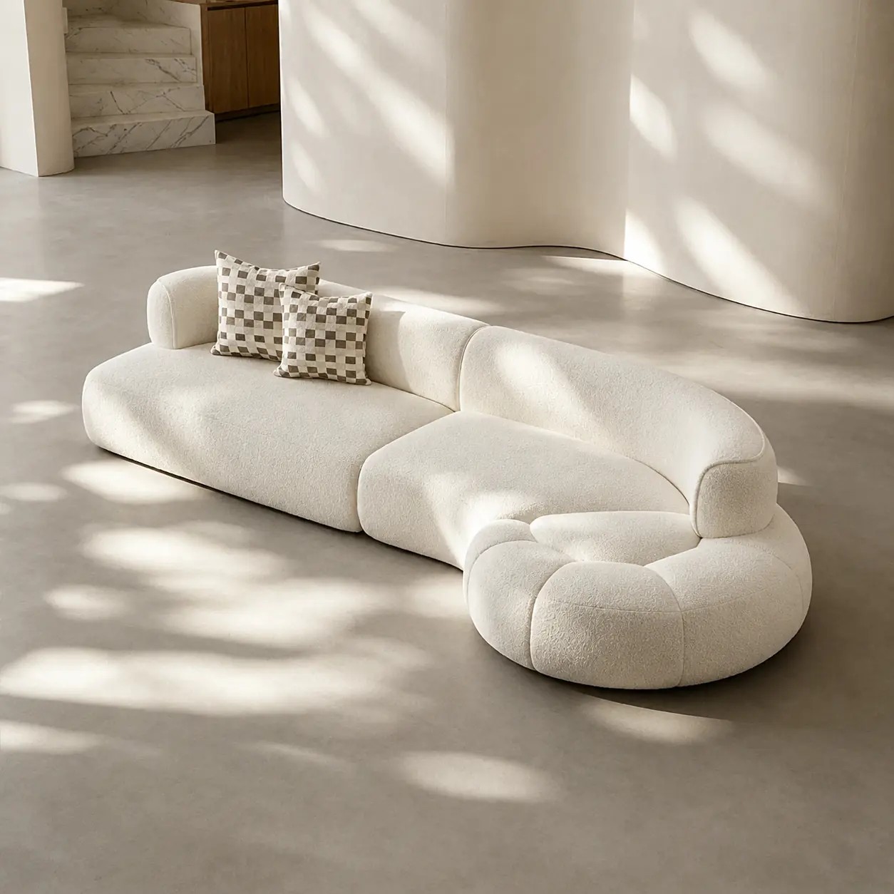Modern Boucle Curved Modular Sectional Sofa lifestyle 2