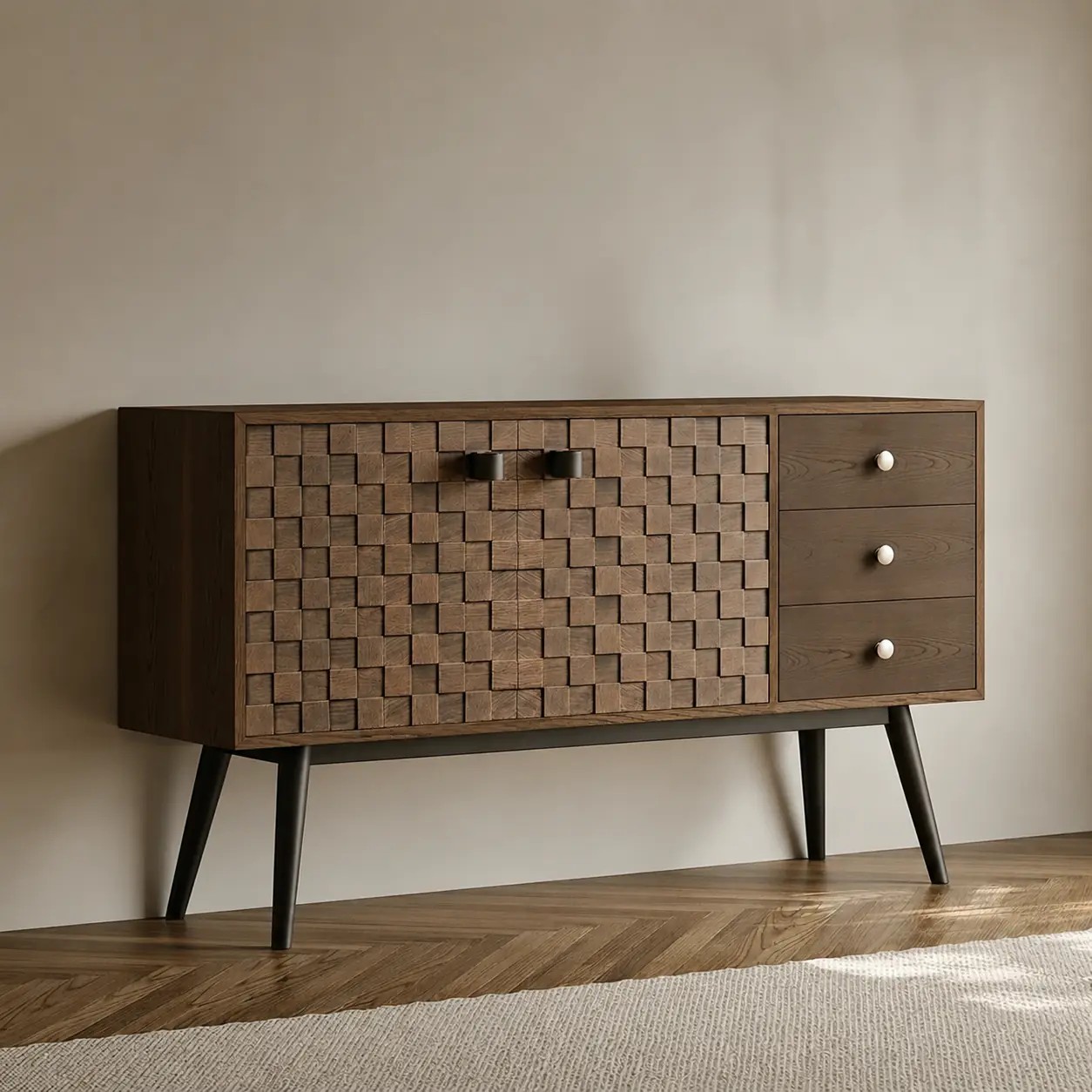 Mid-Century Elm Woven Sideboard lifestyle 1