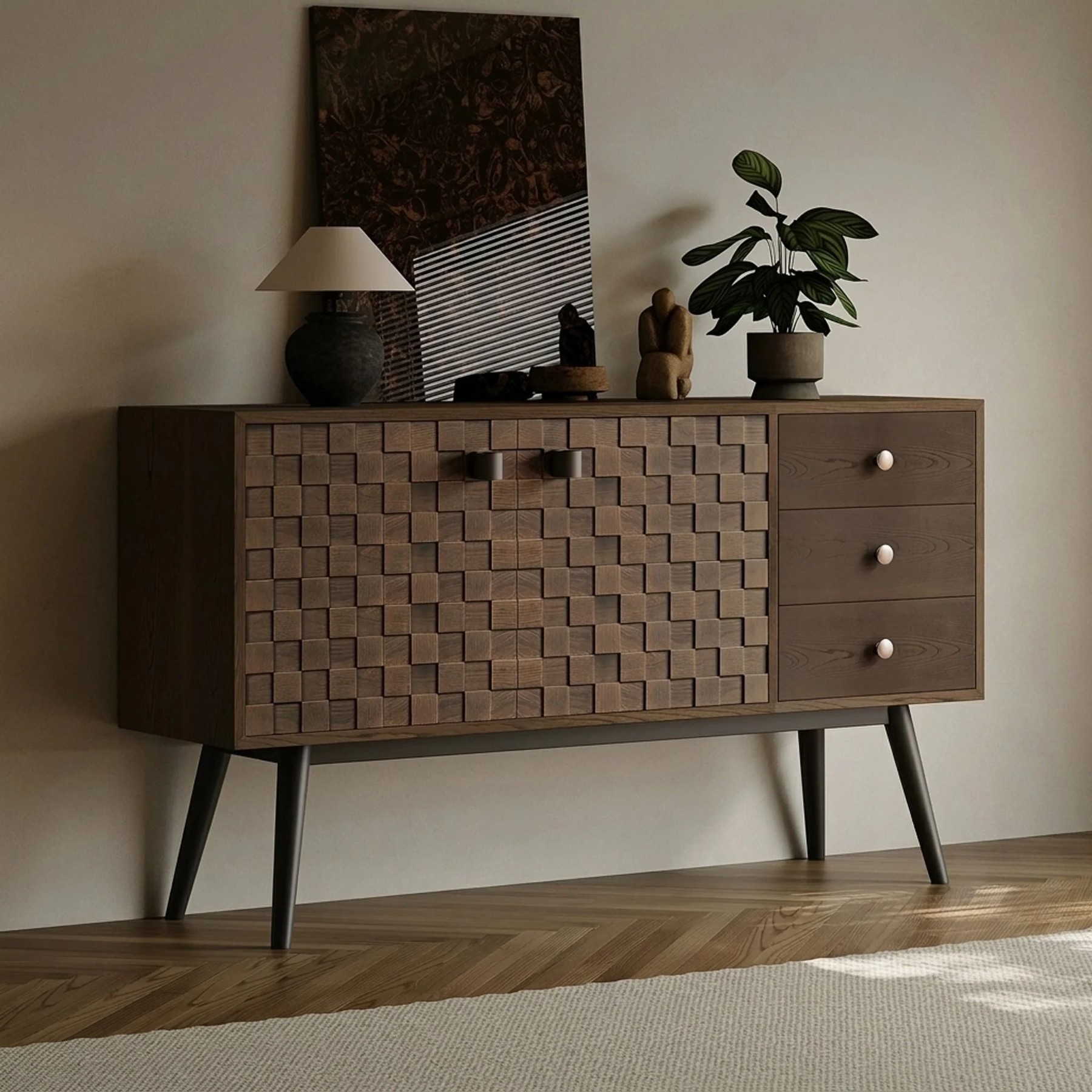 Mid-Century Elm Woven Sideboard lifestyle 2