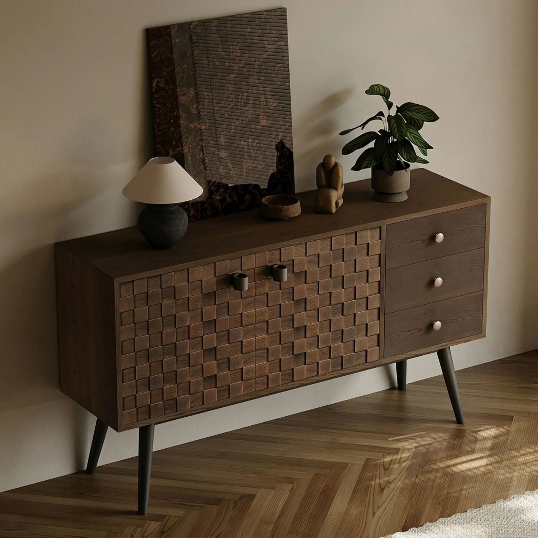 Mid-Century Elm Woven Sideboard lifestyle 3